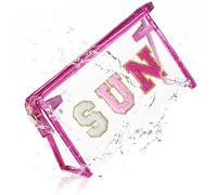 Elehui Clear Sunscreen Bag Waterproof Summer Beach Vacation Essentials Pool Day Must Have Accessories Small Makeup Toiletry Pouch Travel Purse Necessities Preppy Gifts for Women Teen Girls Pink Sun