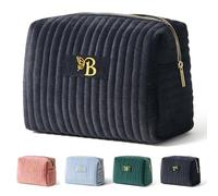 Elehui Customized Teacher Appreciation Gifts for Women Nurse Doctor Female Nursing Graduation Travel Makeup Bag Quilted Make Up Cosmetic Pouch Organizer Black Velvet Monogram Initial Letter B
