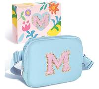 Elehui Initial Belt Bag Teen Girl Gifts Trendy Stuff Personalized Gift for 4 5 6 7 8 9 10 11 12 Year Old Girl Travel Essentials Crossbody Bag Cute Fanny Pack Christmas Birthday Gift for Women Blue M