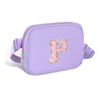 Elehui Initial Letter Small Crossbody Bag Fanny Pack with Adjustable Strap Personalized Belt Bag Cute Sport Events Festival Practical Pouch Travel Everywhere Chest Purse for Women Teen Girl Purple P