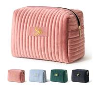Elehui Mom Birthday Gifts Mothers Day Gift Ideas for Mama Grandma New Mommy from Daughter Travel Makeup Bag Quilted Make Up Cosmetic Pouch Cool Aesthetic Monogram Pink Velvet Initial Letter S