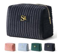 Elehui Mom Birthday Gifts Mothers Day Gift Ideas for Mama Grandma New Mommy from Daughter Travel Makeup Bag Quilted Make Up Cosmetic Pouch Cool Aesthetic Monogram Black Velvet Initial Letter S