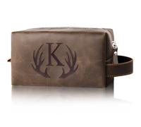 Elehui Personalized Gifts Travel Toiletry Bag for Men Engraved Initial PU Leather Waterproof Shaving Bag for Toiletries Accessories Christmas Birthday Gift for Men Dad Husband Son, Dark Brown K