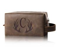 Elehui Personalized Gifts Travel Toiletry Bag for Men Engraved Initial PU Leather Waterproof Shaving Bag for Toiletries Accessories Christmas Birthday Gift for Men Dad Husband Son, Dark Brown C