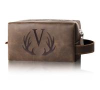 Elehui Personalized Gifts Travel Toiletry Bag for Men Engraved Initial PU Leather Waterproof Shaving Bag for Toiletries Accessories Christmas Birthday Gift for Men Dad Husband Son, Dark Brown V