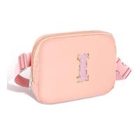 Elehui Preppy Stuff Cute Room Decor Initial Letter Small Waist Fanny Pack Travel Belt Bag Personalized Crossbody Bag House Warming Gifts New Home Birthday Gifts for Teen Girls Sister Friends Pink I