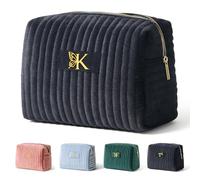 Elehui Sister Birthday Gifts for Women Best Friend Bestie Friendship Fashion Makeup Bag Make Up Cosmetic Pouch Travel Size Toiletries Skin Care Essentials Organizer Black Velvet Initial Letter K