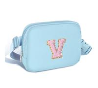 Elehui Teacher Appreciation Gifts Small Initial Letter Waist Fanny Pack Crossbody Bag Personalized Teacher Gifts Ideas Travel Belt Bag Trendy Stuff Teacher Birthday Thank You Gift for Women Blue V