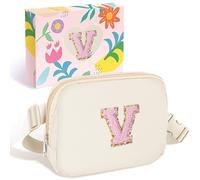 Elehui Teacher Appreciation Gifts Small Initial Letter Waist Fanny Pack Crossbody Bag Personalized Teacher Gifts Ideas Travel Belt Bag Trendy Stuff Birthday Thank You Teacher Gift for Women Cream V