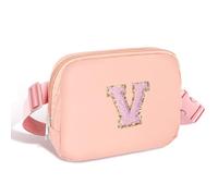 Elehui Teacher Appreciation Gifts Small Initial Letter Waist Fanny Pack Crossbody Bag Personalized Teacher Gifts Ideas Travel Belt Bag Trendy Stuff Birthday Thank You Teacher Gift for Women Pink V
