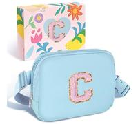 Elehui Teacher Appreciation Gifts Small Initial Letter Waist Fanny Pack Crossbody Bag Personalized Teacher Gifts Ideas Travel Belt Bag Trendy Birthday Thank You Gift Retirement Gift for Women Blue C