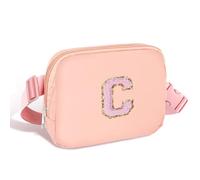 Elehui Teacher Appreciation Gifts Small Initial Letter Waist Fanny Pack Crossbody Bag Personalized Teacher Gifts Ideas Travel Belt Bag Trendy Birthday Thank You Gift Retirement Gift for Women Pink C