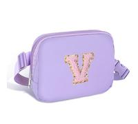 Elehui Teacher Appreciation Gifts Small Initial Letter Waist Fanny Pack Crossbody Bag Personalized Teacher Gifts Ideas Travel Belt Bag Trendy Stuff Teacher Birthday Thank You Gift for Women Purple V