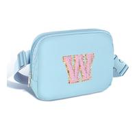 Elehui Travel Essentials Accessories Small Initial Belt Bag Crossbody Purse with Adjustable Strap Preppy Cross Body Everywhere Chest Pouch Fanny Pack Personalized Gift for Women Teen Girl Blue W