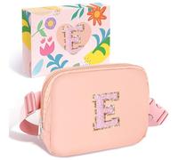 Elehui Travel Essentials Initial Fanny Pack with Adjustable Strap Cute 5 6 7 8 9 10 11 12 13 Year Old Girl Gifts Crossbody Everywhere Chest Pouch Belt Bag Beach Vacation Essentials for Women Pink E