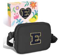 Elehui Travel Essentials Initial Fanny Pack with Adjustable Strap Cute 5 6 7 8 9 10 11 12 13 Year Old Girl Gifts Crossbody Everywhere Chest Pouch Belt Bag Beach Vacation Essentials for Women Black E