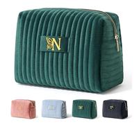 Elehui Travel Makeup Bag Quilted Make Up Pouch Initial Cosmetic Case with Butterfly Decorations for Women Birthday Easter Mothers Christmas Valentines Graduation Appreciation Gifts Green Letter N