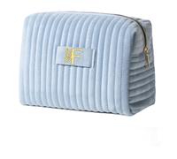 Elehui Travel Makeup Bag Quilted Make Up Pouch Initial Velvet Cosmetic Case with Butterfly Decor for Women 13 14 15 16 17 18 19 Year Old Teen Girl Makeup Kit Bulk Gifts Trendy Stuff Blue Letter F