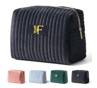 Elehui Travel Makeup Bag Quilted Make Up Pouch Initial Velvet Cosmetic Case with Butterfly Decor for Women 13 14 15 16 17 18 19 Year Old Teen Girl Makeup Kit Bulk Gifts Trendy Stuff Black Letter F
