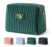 Elehui Travel Makeup Bag Quilted Make Up Pouch Initial Velvet Cosmetic Case with Butterfly Decorations for Women Cosmetics Complexion Skincare Products Tools Accessories Organizer Green Letter Y