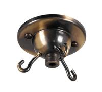 ElekTek 3 Hook Ceiling Rose Plate Light Fitting Glass Shade Chandelier with Cord Grip Screws (Brushed Antique Brass)
