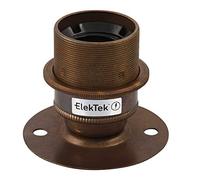 ElekTek Antique Brass E27 Batten Lamp Bulb Holder with Shade Ring ES Edison Screw - Flat Base fits BESA Conduit Box 50mm/2” Centre Fixings - Made in UK