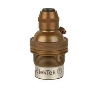 ElekTek B22 BC Bayonet Antique Brass Cord Grip Ceiling Pendant Unswitched Lamp Light Bulb Holder with Shade Ring - For use with Ceiling Rose and Lighting Flex (7mm Max. Dia.) - Made in UK