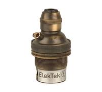 ElekTek B22 BC Bayonet Brushed Antique Brass Cord Grip Ceiling Pendant Unswitched Lamp Light Bulb Holder with Shade Ring - For use with Ceiling Rose and Lighting Flex (7mm Max. Dia.) - Made in UK