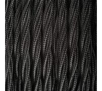 ElekTek Black Twisted Vintage-Style Braided Fabric Covered Lighting Flex Cable 2m Pack Length, 3-Core 6 Amp (0.75mm), EU Manufactured
