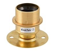 ElekTek Brass E27 Batten Lamp Bulb Holder with Shade Ring ES Edison Screw - Flat Base fits BESA Conduit Box 50mm/2” Centre Fixings - Made in UK