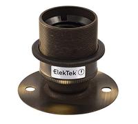 ElekTek Brushed Antique Brass E27 Batten Lamp Bulb Holder with Shade Ring ES Edison Screw - Flat Base fits BESA Conduit Box 50mm/2” Centre Fixings - Made in UK