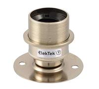 ElekTek Nickel E27 Batten Lamp Bulb Holder with Shade Ring ES Edison Screw - Flat Base fits BESA Conduit Box 50mm/2” Centre Fixings - Made in UK