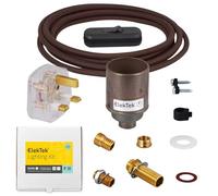 ElekTek Premium Lamp Kit Antique Brass Plain E27 Lamp Holder with Round Brown Flex, in Line Switch and 3A UK Plug