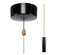 ElekTek Premium Satin Black Bathroom Light Pull Cord Switch Kit - Black Cylinder Brass Chain