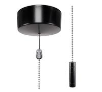 ElekTek Premium Satin Black Bathroom Light Pull Cord Switch Kit - Black Cylinder Chrome Chain