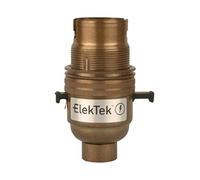 ElekTek Safety Switch Lamp Bulb Holder B22 BC Bayonet Cap & Shade Ring 1/2” 26TPI Threaded Bottom Entry Antique Brass Made in UK - Child Safe Switch Push Bar Locks Off & cuts Power if no Bulb Fitted