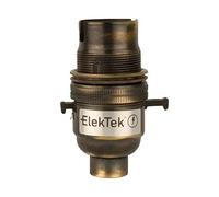 ElekTek Safety Switch Lamp Bulb Holder B22 BC Bayonet Cap & Shade Ring 1/2” 26TPI Threaded Entry Brushed Antique Brass Made in UK - Child Safe Switch Push Bar Locks Off & cuts Power if no Bulb Fitted