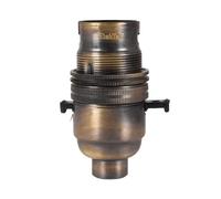 ElekTek Safety Switch Lamp Bulb Holder B22 BC Bayonet Cap & Shade Ring 10mm/M10x1 Threaded Entry Brushed Antique Brass Made in UK - Child Safe Switch Push Bar locks OFF & cuts power if no bulb fitted