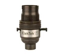 ElekTek Safety Switch Lamp Bulb Holder B22 BC Bayonet Cap with Shade Ring - 10mm/M10 x1 Threaded Bottom Entry - Bronze - Child Safe Switch Push Bar locks OFF when bulb not inserted. Made in UK