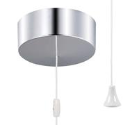 ElekTek UK Safety Approved Chrome Bathroom Light Pull Switch, EN 60669-1 CE Mark, Earth Terminal, Metal Plated Ceiling Mounted, White Cord/String, 6A 250V, 1 or 2 Way Use, Full Wiring Instructions