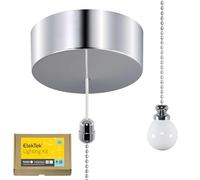 ElekTek UK Safety Approved Chrome Bathroom Light Pull Switch EN 60669-1 CE Mark, Metal Plated, Earth Terminal, Extension Chain + White Ceramic Ball Fob Handle, 6A 250V, 1 or 2 Way, Wiring Instructions