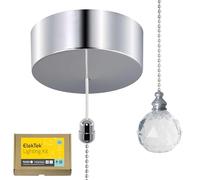 ElekTek UK Safety Approved Chrome Bathroom Light Pull Switch Kit, Acrylic Crystal Ball Fob Handle & Extension Chain, EN 60669-1 & CE Mark, Earth Terminal, 6A 250V, 1 or 2 Way, Full Wiring Instructions