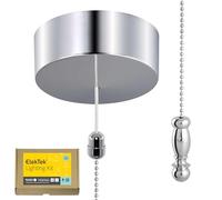 ElekTek UK Safety Approved Chrome Bathroom Light Pull Switch Kit, Chrome Finial Fob Handle & Extension Chain, EN 60669-1 & CE Mark, Earth Terminal, 6A 250V, 1 or 2 Way use, Full Wiring Instructions