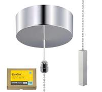 ElekTek UK Safety Approved Chrome Bathroom Light Pull Switch Kit, Chrome Square Bar Fob Handle & Extension Chain, EN 60669-1 & CE Mark, Earth Terminal, 6A 250V, 1 or 2 Way use Full Wiring Instructions