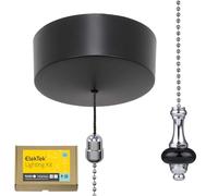 ElekTek UK Safety Approved Matt Black Bathroom Light Pull Switch Kit Black Ceramic Disc + Chrome Chain, EN 60669-1 & CE Mark, Earth Terminal, 6A 250V, 1 or 2 Way use, Full Wiring Instructions