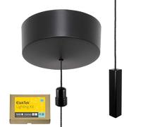 ElekTek UK Safety Approved Matt Black Bathroom Light Pull Switch Kit Black Square Bar & Black Cord, EN 60669-1 & CE Mark, Earth Terminal, 6A 250V, 1 or 2 Way use, Full Wiring Instructions