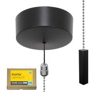 ElekTek UK Safety Approved Matt Black Bathroom Light Pull Switch Kit Black Square Bar & Chrome Chain, EN 60669-1 & CE Mark, Earth Terminal, 6A 250V, 1 or 2 Way use, Full Wiring Instructions