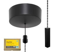 ElekTek UK Safety Approved Matt Black Bathroom Light Pull Switch Kit Square Bar Fob Handle + Black Chain, EN 60669-1 & CE Mark, Metal Plated, Earth Terminal, 6A 250V, 1 or 2 Way, Wiring Instructions