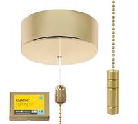 ElekTek UK Safety Approved Polished Brass Bathroom Light Pull Switch Kit, Brass Cylinder Fob + Brass Chain, EN 60669-1 & CE Mark, Earth Terminal, 6A 250V, 1 or 2 Way, Full Wiring Instructions