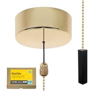 ElekTek UK Safety Approved Polished Brass Bathroom Light Pull Switch Kit, Metal Black Square Bar Fob + Brass Chain, EN 60669-1 & CE Mark, Earth Terminal, 6A 250V, 1 or 2 Way, Wiring Instructions